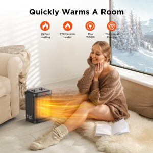 1500W Space Heater, Portable Ceramic Small Space Heater for Indoor Use, Overheated & Tip-Over Safety Protection, Personal Electric Space Heater with Thermostat for Desk, Office, Home, and Room Use