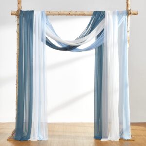 TINGE TIME 3 Panels Wedding Arch Draping Fabric, 30" x 20ft Gradient Blue Chiffon Fabric Drapery Sheer Backdrop Curtain for Wedding Ceremony Party Decoration,Wedding Arch Drapes for Wedding Ceremony