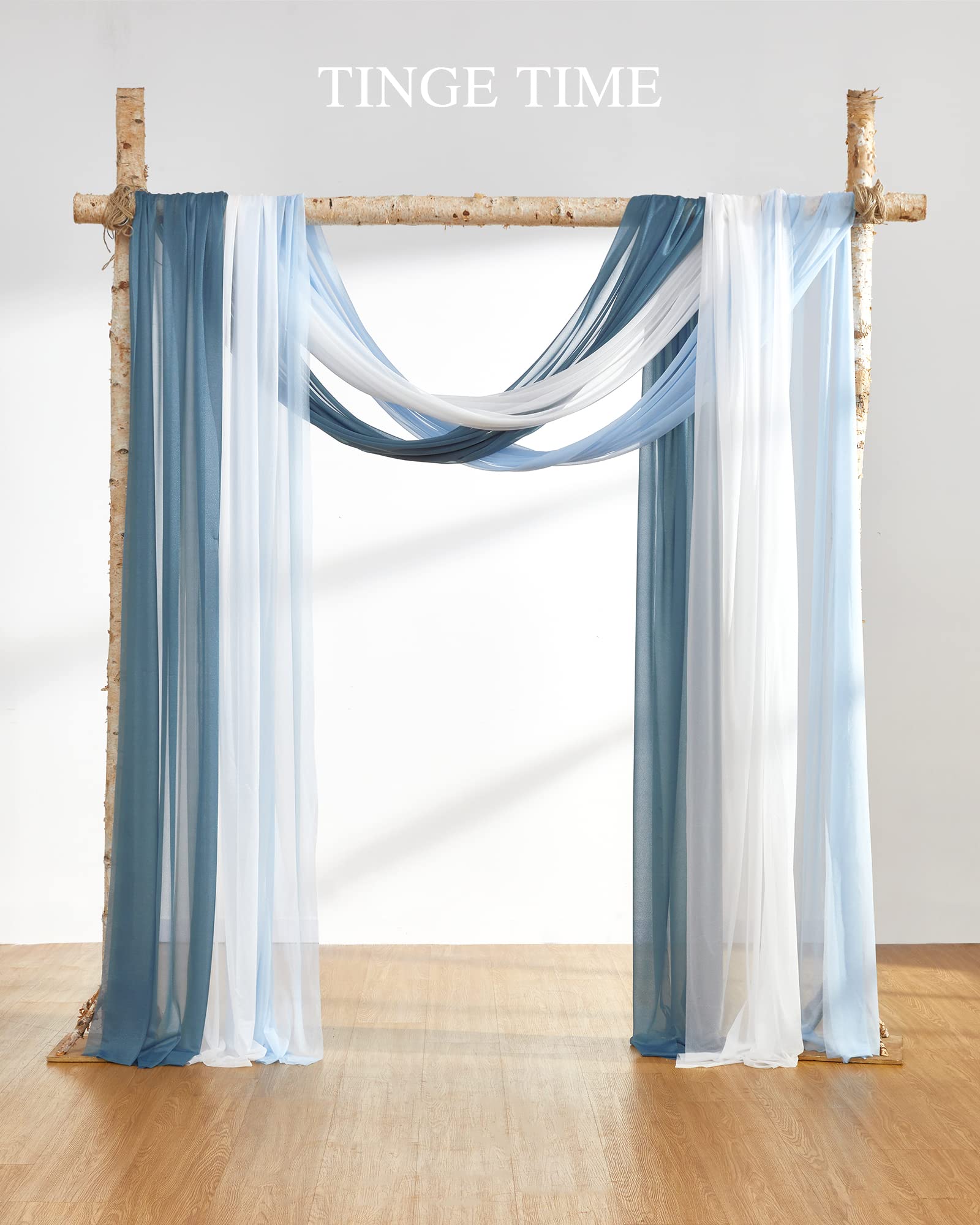 TINGE TIME 3 Panels Wedding Arch Draping Fabric, 30" x 20ft Gradient Blue Chiffon Fabric Drapery Sheer Backdrop Curtain for Wedding Ceremony Party Decoration,Wedding Arch Drapes for Wedding Ceremony