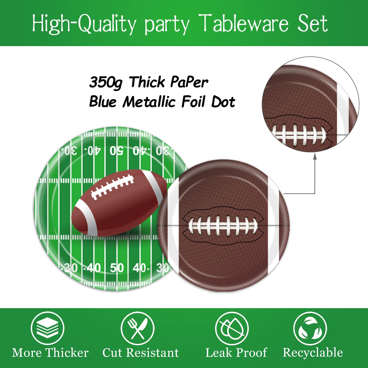 96 PCS Football Party Supplies Plates and Napkins Tableware Set Football Theme Party Decorations Including Paper Plates Napkins Cups for Football Birthday Party, 24 Guests