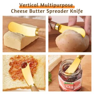 Standing Butter Spreader Knife Gold Butter Knives Set of 4 Cheese Spreader Knives Stainless Steel Charcuterie Knives Butter Cutter Vertical Butter Knife Spreader for Cold Butter Cheese Jam Spreading