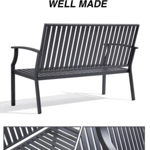 Mutaomay Outdoor Bench, 52" Aluminum Frame 3-Person Patio Garden Bench with Anti-Rust, Porch Bench Furniture Memorial Benches for Outdoors Park, Lawn, Deck Weathered 660LBS Weight Capacity