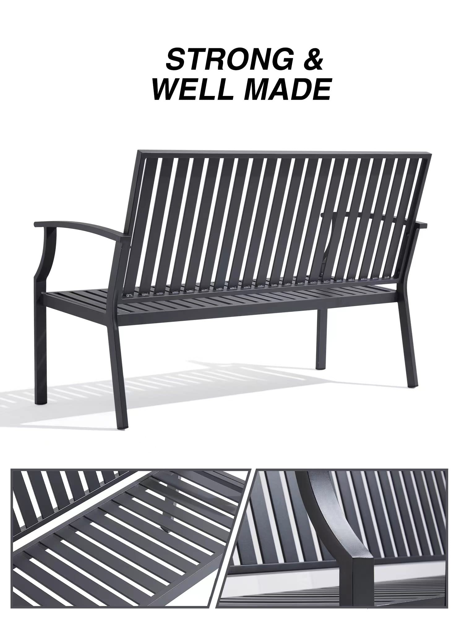 Mutaomay Outdoor Bench, 52" Aluminum Frame 3-Person Patio Garden Bench with Anti-Rust, Porch Bench Furniture Memorial Benches for Outdoors Park, Lawn, Deck Weathered 660LBS Weight Capacity