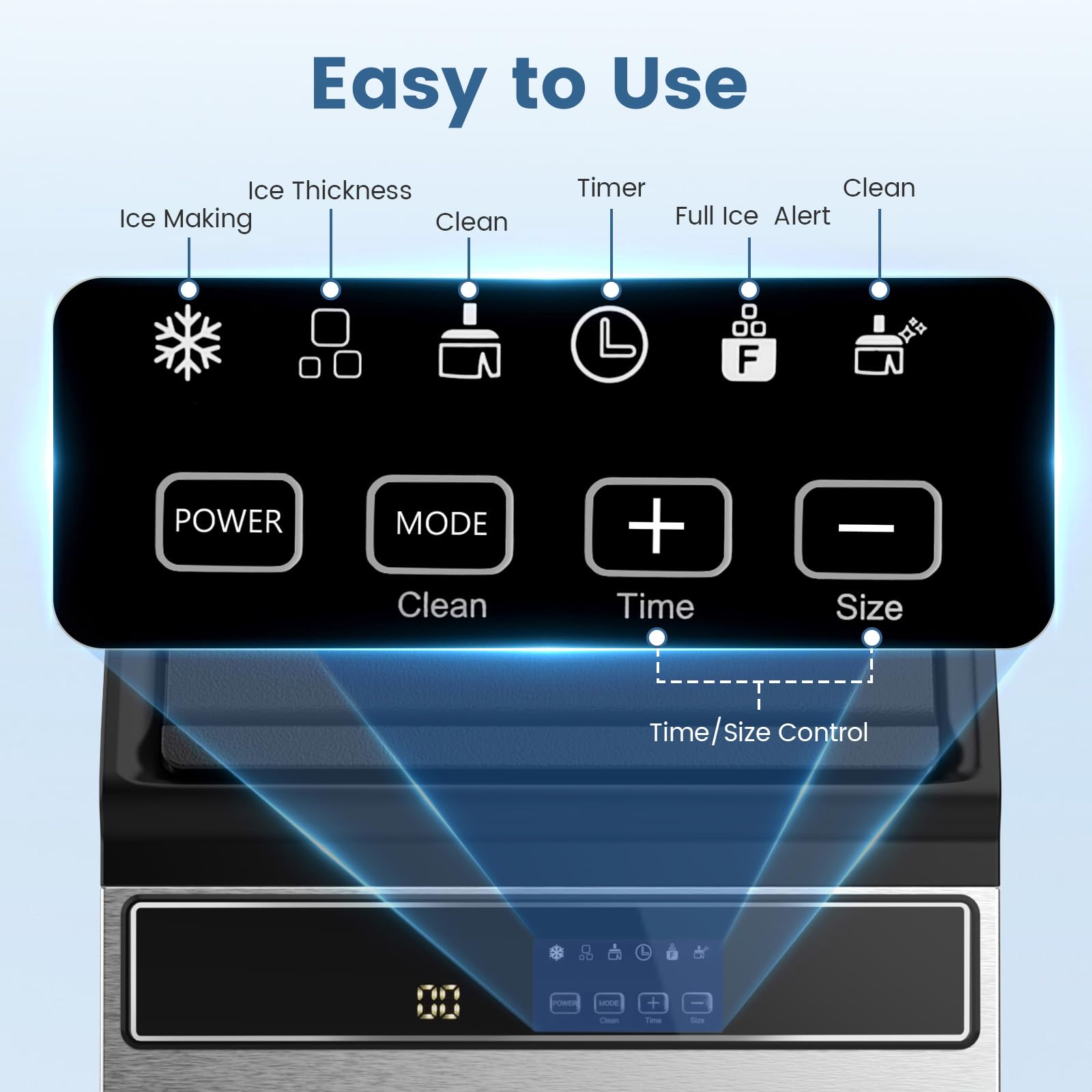 COWSAR Commercial Ice Make Machine100 lbs/24H, 45 Ice Cubes/Cycle Upgrade Stainless Steel Ice Maker with Self Cleaning& 48 Hour Timer for Bar/Cafe/Restaurant/Home, Under Counter Ice Machine