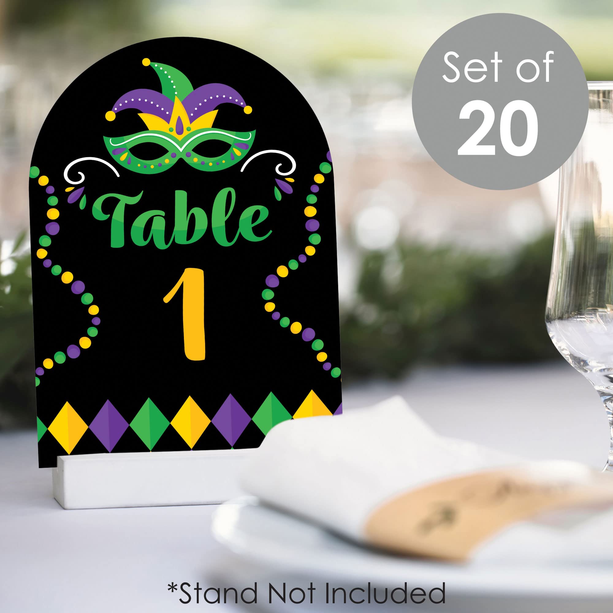 Big Dot of Happiness Colorful Mardi Gras Mask - Masquerade Party Double-Sided 5 x 7 inches Cards - Table Numbers - 1-20