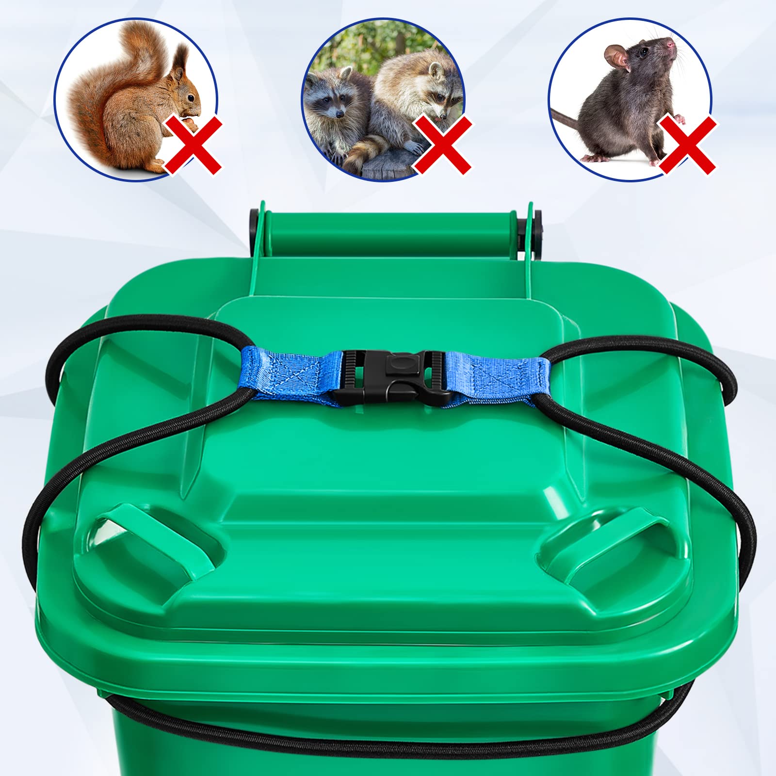 Riakrum Trash Can Lid Lock for 30-50 Gal Heavy Duty Bungee Cord, Trash Can Locks for Animals Outdoor Garbage Lid Lock for Raccoon Squirrels Dogs, Trash Can Not Included (4 Pcs)