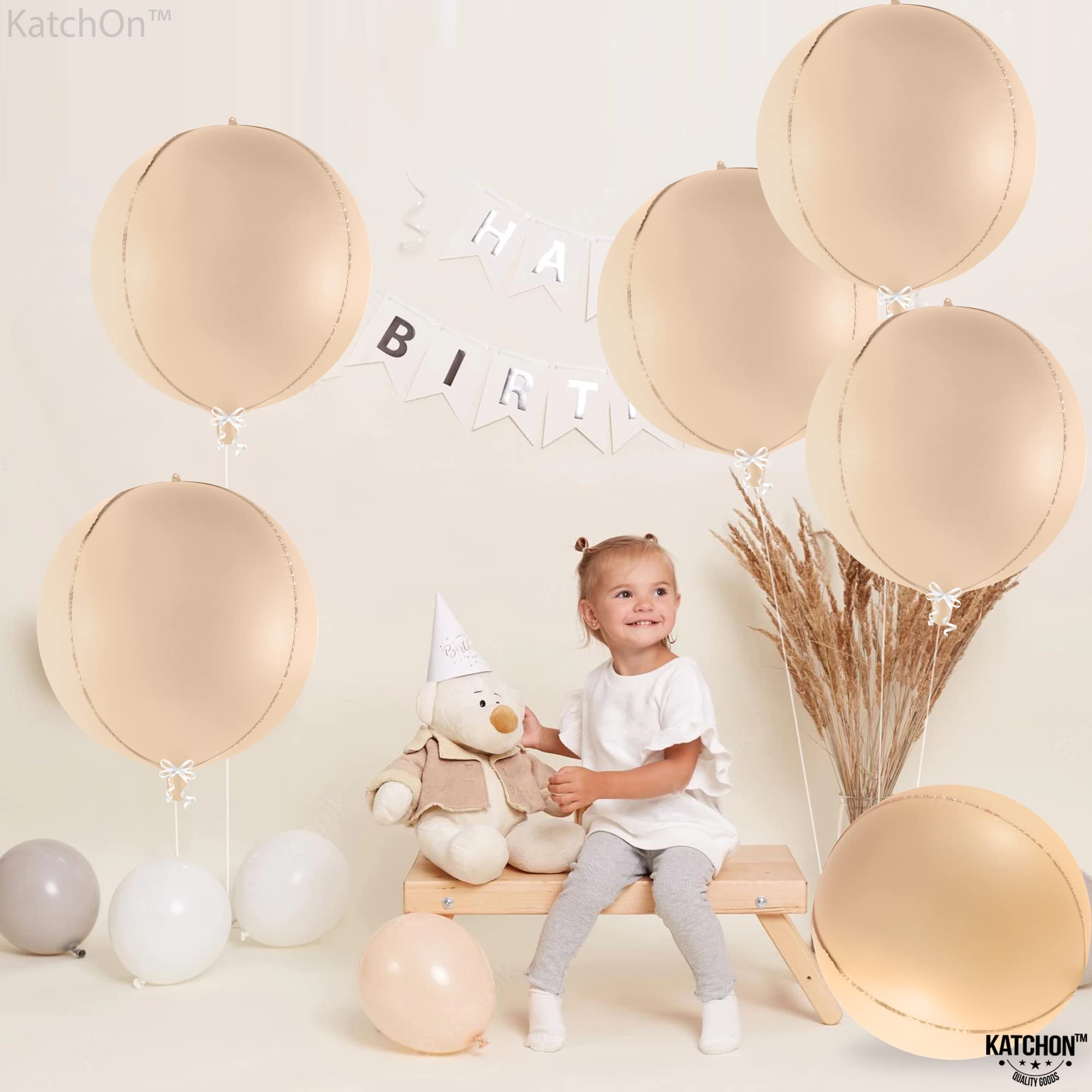 KatchOn, Big 22 Inch Beige Balloons Set - Pack of 6, Cream Balloons | Boho Balloons, Lace Balloons for Neutral Party Decorations, Beige Party Decorations | Ivory Balloons for Bridal Shower Decorations