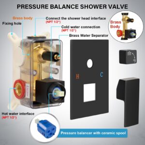 Baetuy Black Shower Faucet Set, Rainfall Shower System with Rain Shower Head and Handle Set, Wall Mounted Shower Fixtures With Shower Valve and Trim Kit 10 inch Matte Black