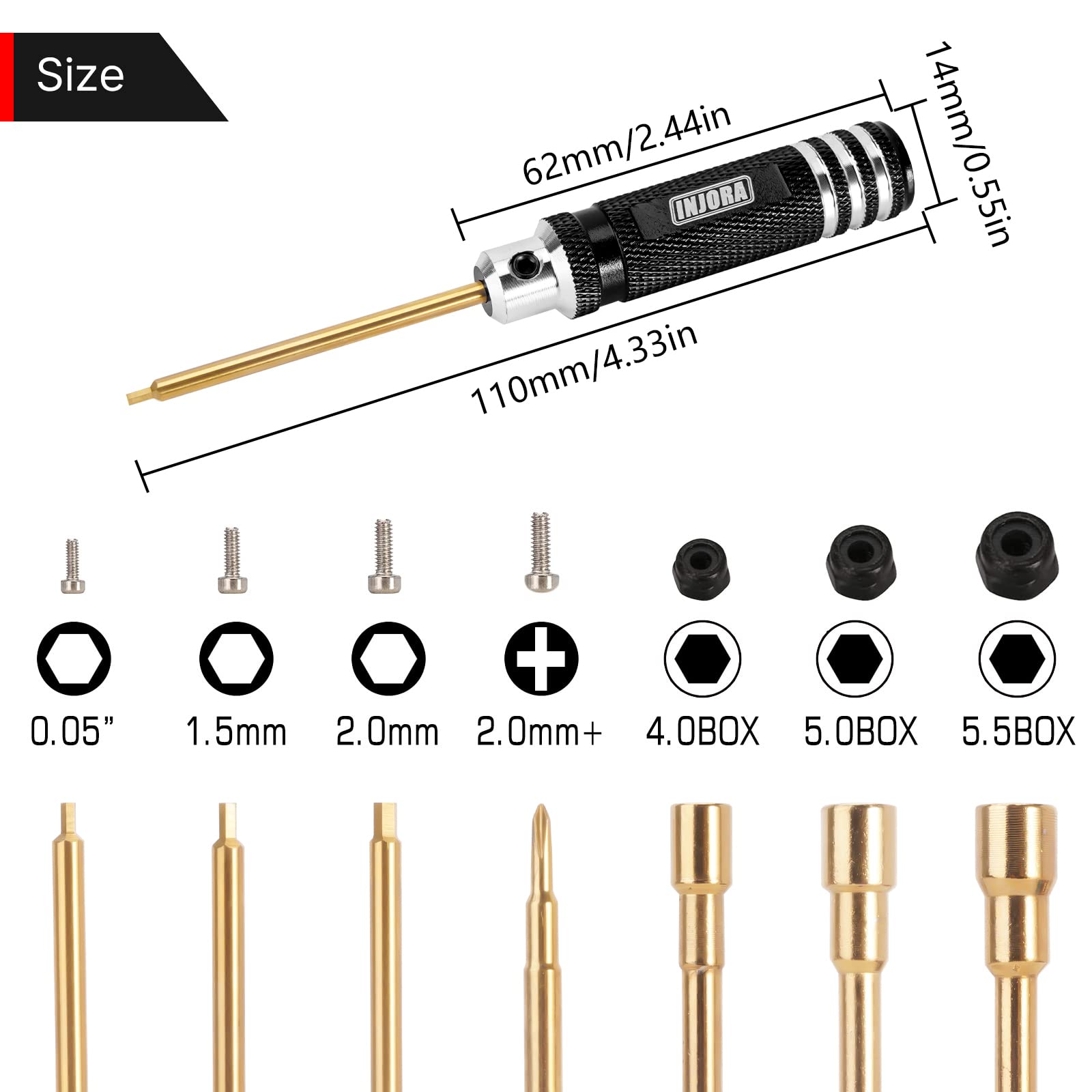 INJORA Short Handle Hex Screwdriver Nut Driver Tool Kit for 1/18 1/24 RC Mini Crawler Car TRX4M SCX24 FCX24,7PCS