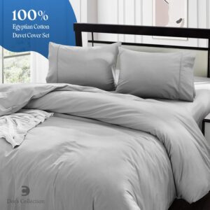 Dee's Collection 800 Thread Count Queen Size Duvet Covers Egyptian Cotton Light Grey Solid Ultra Soft and Breathable 3 Piece Set Quilt Cover with Zipper Closure & Four Corner Ties