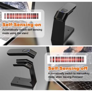 Alacrity 2D Barcode Scanner with Stand, 3 in 1 Bluetooth & 2.4GHz Wireless & USB Wired Bar Code Scanner, QR Code Scanner Support Windows/Mac/Linux for POS System Sensing, Store, Supermarket, Warehouse