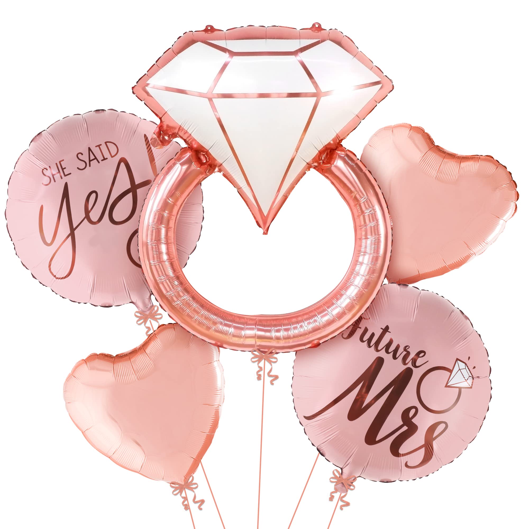 KatchOn, Diamond Ring Foil Balloon Set - Pack of 5 | Future Mrs Balloons | She Said Yes Decorations | Bridal Shower Balloons for Bachelorette Party Decorations, Rose Gold Bridal Shower Decorations