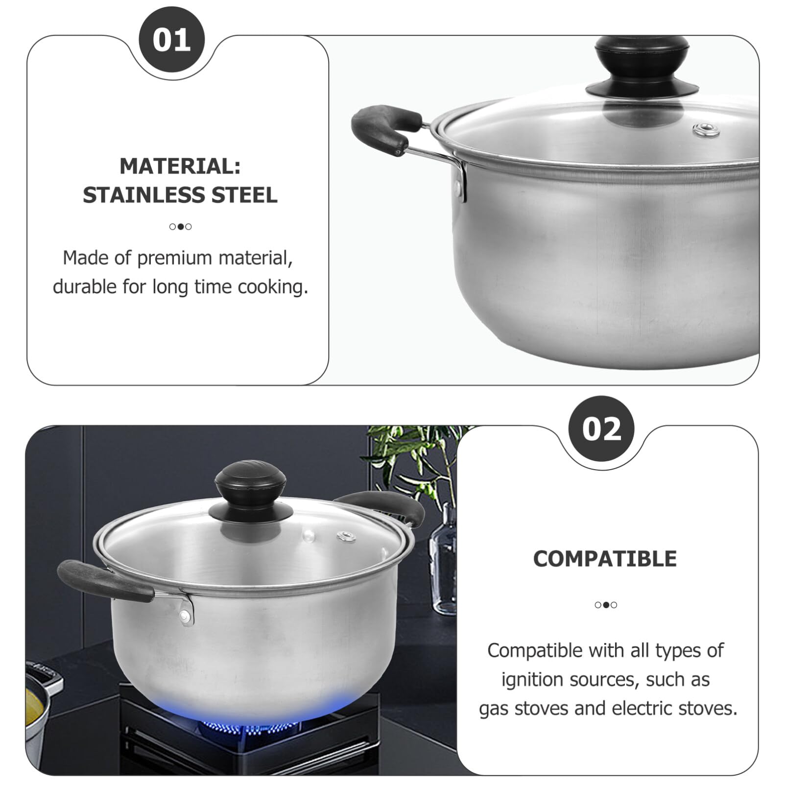 CALLARON Stainless Steel Stockpot 7x3.3inch Soup Pot with Cover Cooking Stock Pot Multi-functional Cookware Metal Food Stockpots for Kitchen