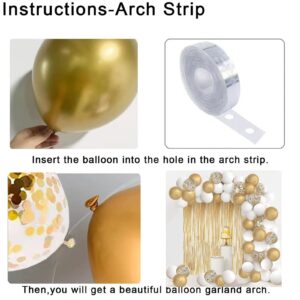 White and Gold Balloon Garland Arch Kit ， White and Gold Party Decorations with 1pcs Gold Tinsel Curtains for Graduation Party New Years Birthday Anniversary