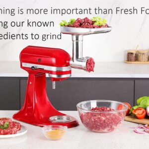 Stainless Steel Food Grinder Attachment for KitchenAid Mixers, Dishwasher Safe, Strong Meat Processor Accessories Included 3 Sausage Stuffer Tubes