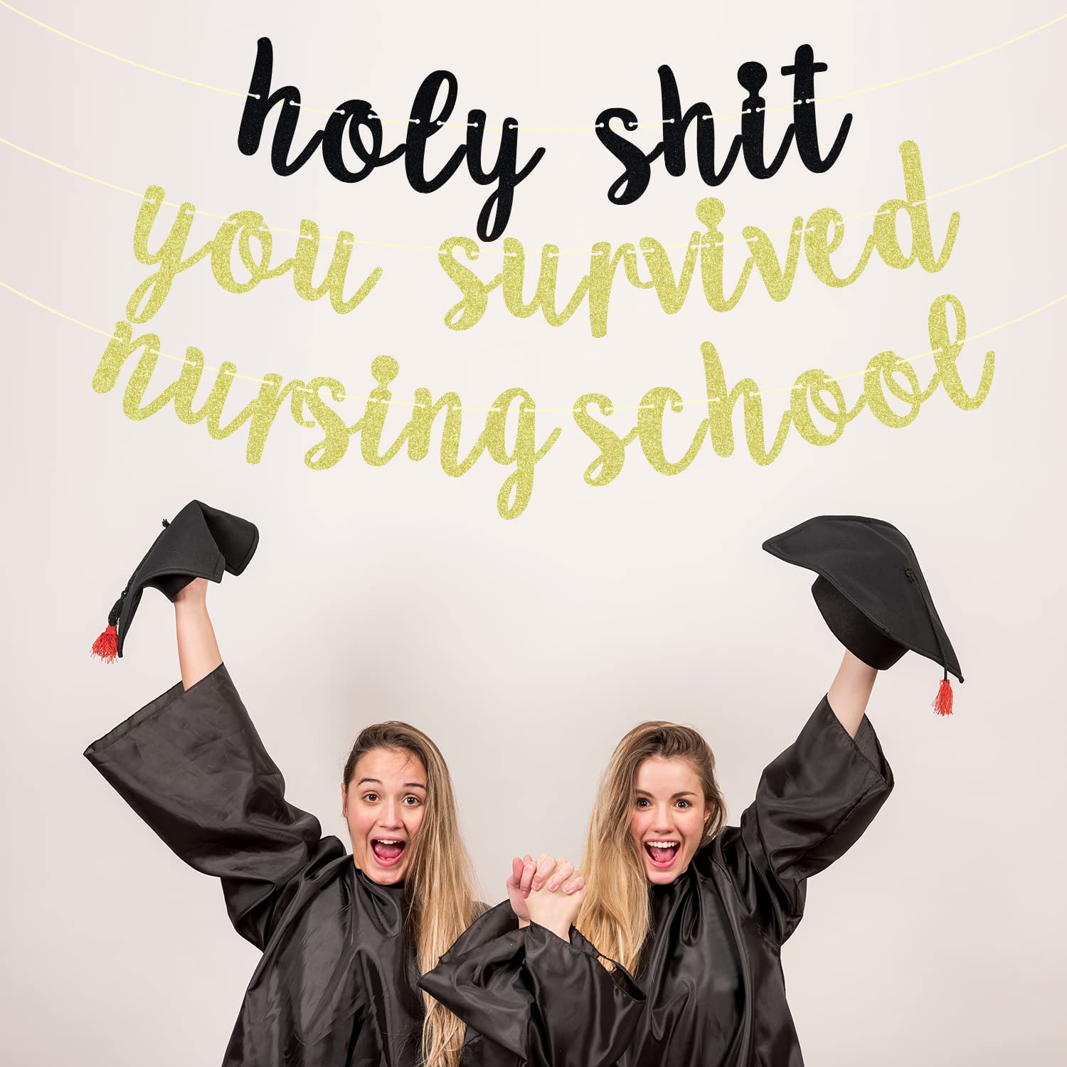 Nursing School Survivor Banner, Future Nurse, Straight Outta Nursing School, Congrats Nurse Graduation Party Decorations Black and Gold Glitter, Congrats Grad 2024