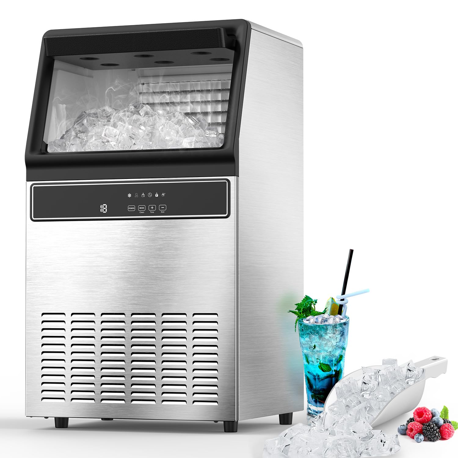 COWSAR Commercial Ice Make Machine100 lbs/24H, 45 Ice Cubes/Cycle Upgrade Stainless Steel Ice Maker with Self Cleaning& 48 Hour Timer for Bar/Cafe/Restaurant/Home, Under Counter Ice Machine