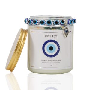 Evil Eye Candle - Evil Eye Decor, Evil Eye Spiritual Protection Candle with Crystals Inside, Healing Crystals Candle, Lavender Scented Candle for Relaxing,Chakra,Luck,Healing,Good Energy