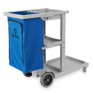 Dryser Commercial Janitorial Cleaning Cart on Wheels with Shelves and Vinyl Bag & Commercial Mop Bucket with Side Press Wringer, 26 Qt. Blue