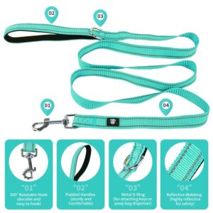 NESTROAD Reflective Dog Collar and Leash Set,Soft Neoprene Pet Collar with Quick Release Buckle,Adjustable Nylon Dog Collars for Small Medium Large Dogs(Medium Collar + 5FT Leash,Teal)