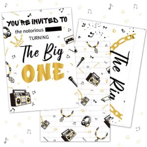 fangleland the notorious one birthday decorations, 25 set of black and gold the big one theme invitations with envelopes, hip hop theme 1st birthday invite cards for one year old party supplies