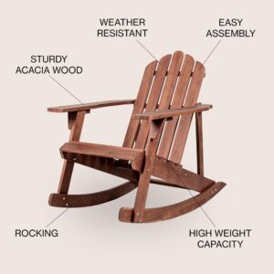 JONATHAN Y PAT1000C Kiawah Outdoor Patio Classic Acacia Wood Adirondack Rocking Chair for Garden, Lawn, Backyard, Pool, Deck, Beach, Firepit, Dark Brown