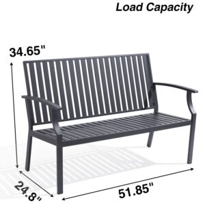 Mutaomay Outdoor Bench, 52" Aluminum Frame 3-Person Patio Garden Bench with Anti-Rust, Porch Bench Furniture Memorial Benches for Outdoors Park, Lawn, Deck Weathered 660LBS Weight Capacity