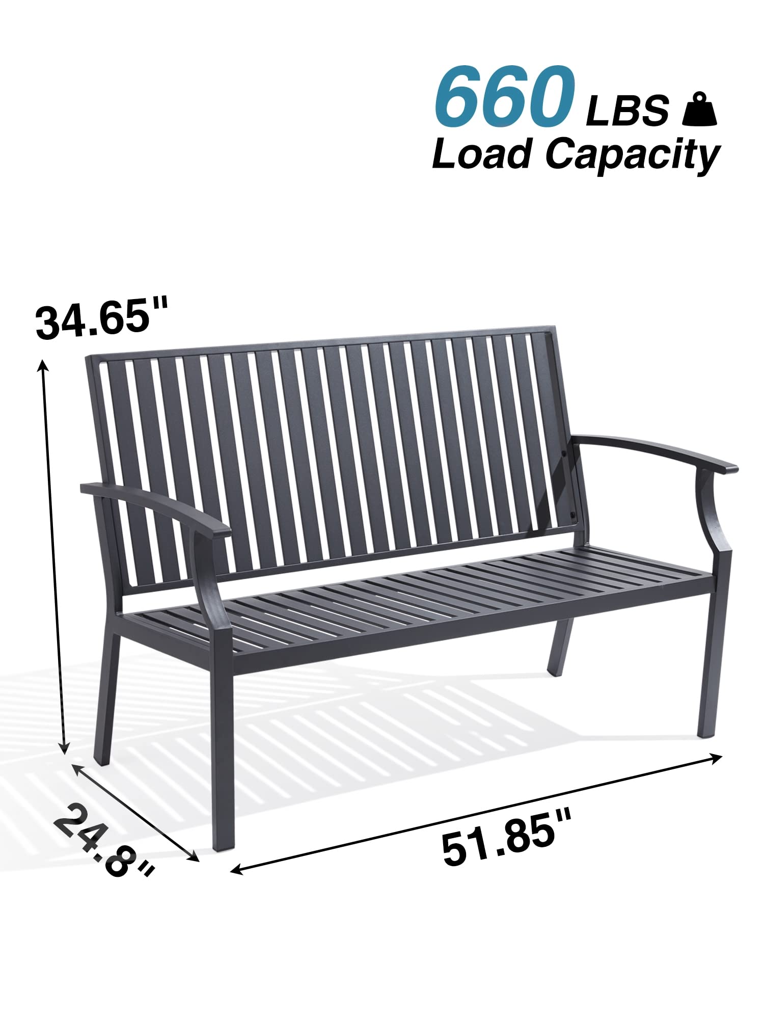 Mutaomay Outdoor Bench, 52" Aluminum Frame 3-Person Patio Garden Bench with Anti-Rust, Porch Bench Furniture Memorial Benches for Outdoors Park, Lawn, Deck Weathered 660LBS Weight Capacity