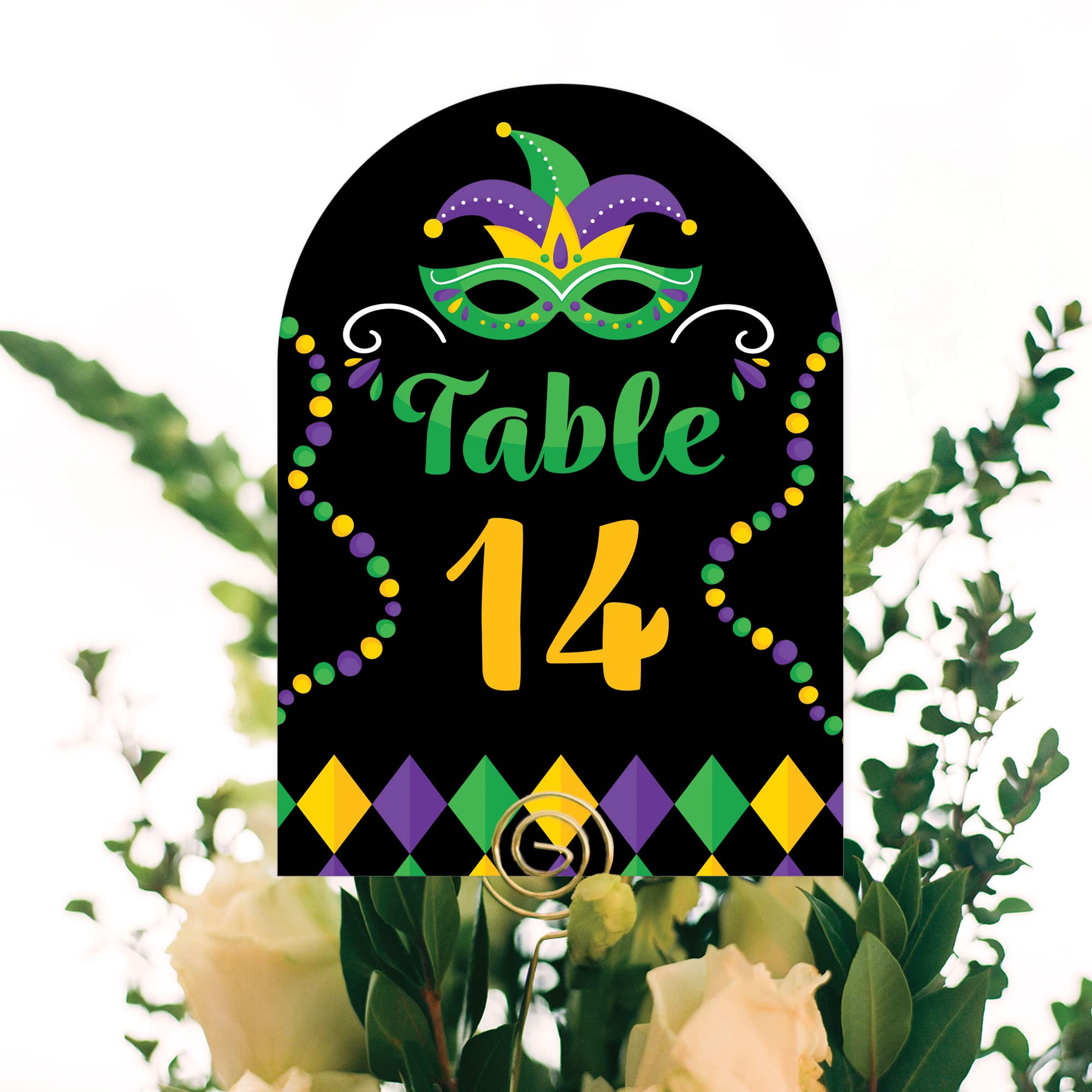 Big Dot of Happiness Colorful Mardi Gras Mask - Masquerade Party Double-Sided 5 x 7 inches Cards - Table Numbers - 1-20