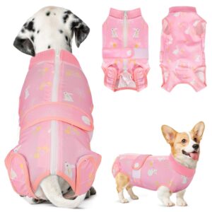 lukovee recovery suit for dogs, zipper on recovery suit for female male dog, onesie abdominal wounds cone e-collar alternative prevent licking spay recovery suit (a-pink,x-small)