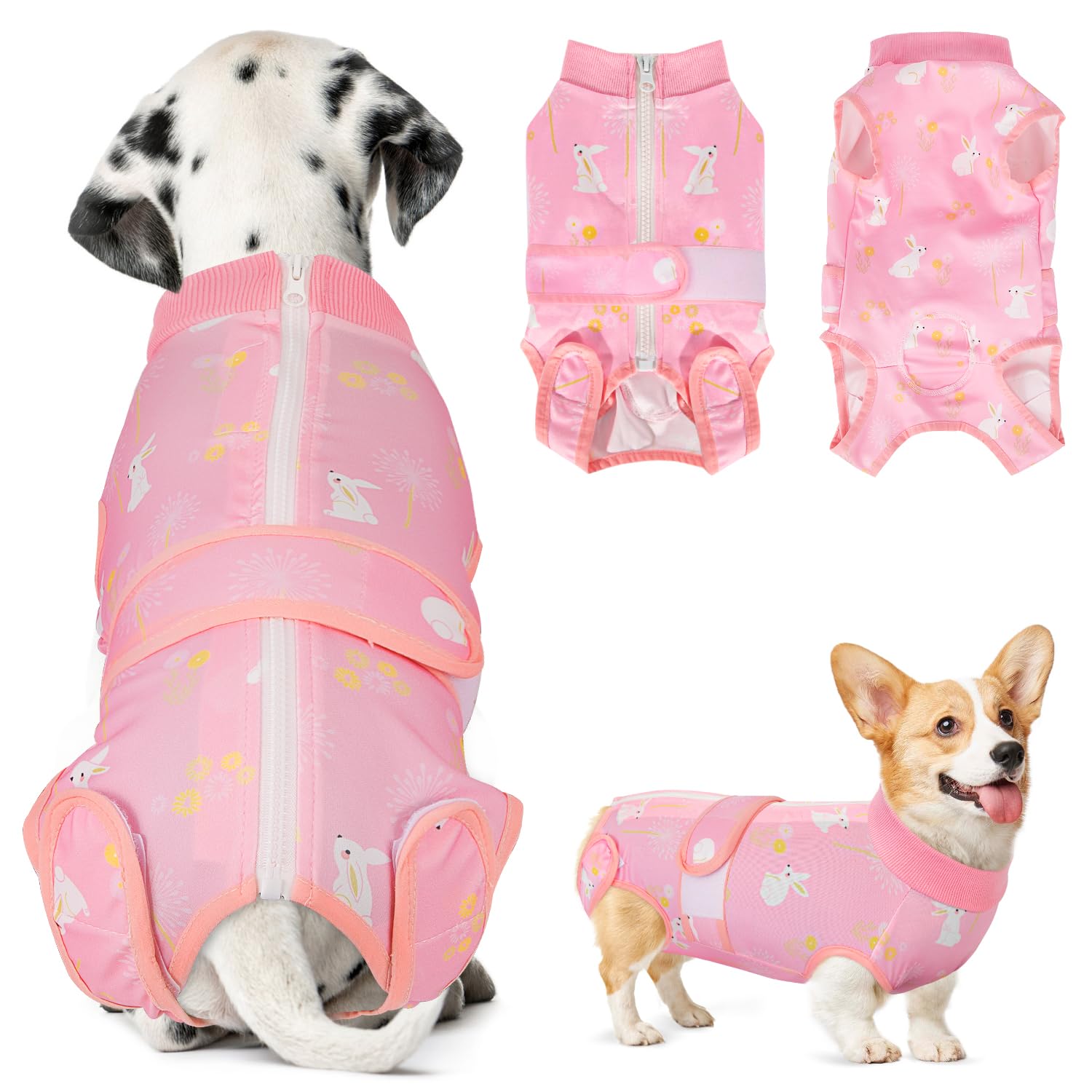 Lukovee Recovery Suit for Dogs, Zipper On Recovery Suit for Female Male Dog, Onesie Abdominal Wounds Cone E-Collar Alternative Prevent Licking Spay Recovery Suit (A-Pink,X-Small)