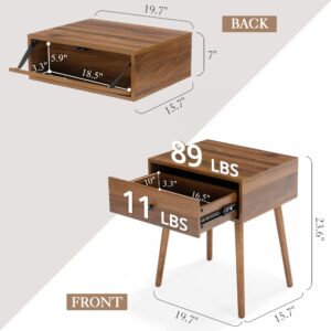 Mazefur Hidden Compartment Nightstands Set of 2, Concealment Furniture Mid Century Bed Side Table with Drawer, Hidden Storage End Table for Bedroom Living Room, Walnut Color