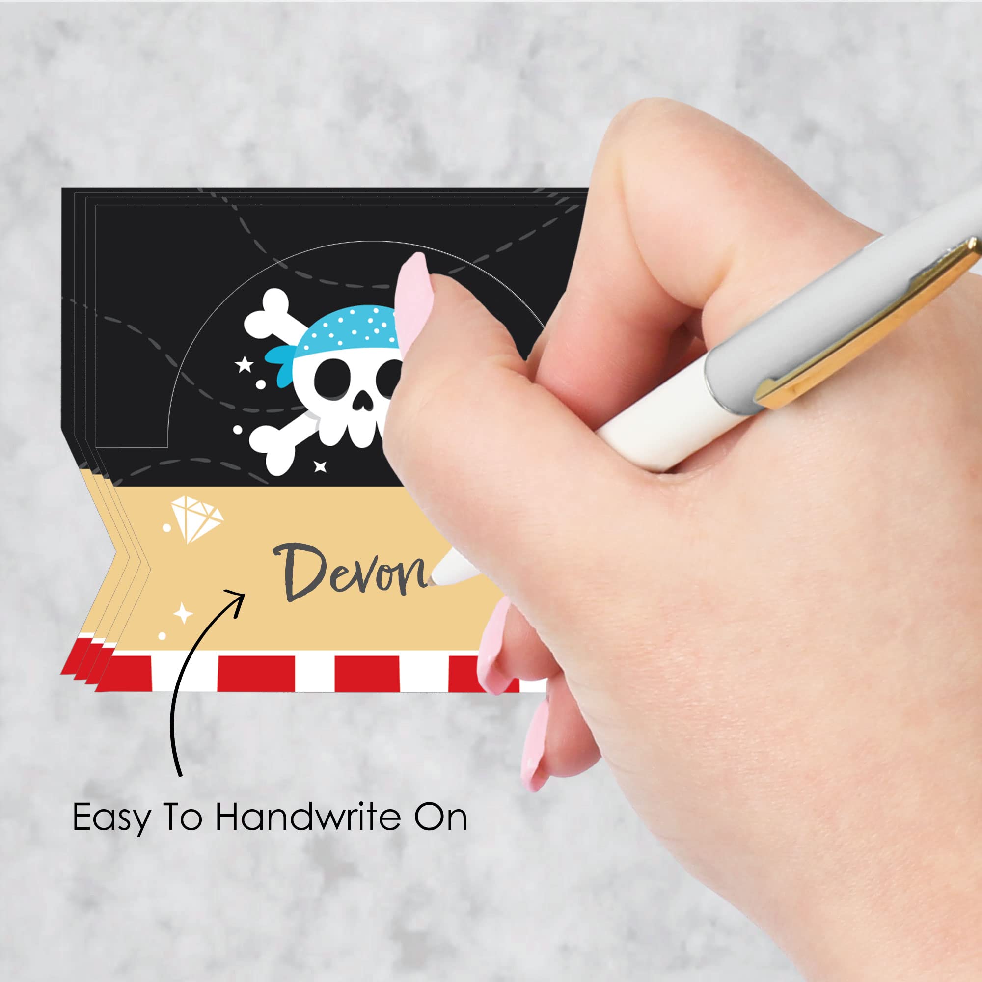 Big Dot of Happiness Pirate Ship Adventures - Skull Birthday Party Tent Buffet Card - Table Setting Name Place Cards - Set of 24