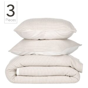 Nate Home by Nate Berkus 3-Piece Cotton Matelasse Duvet Cover Set | Lightweight Breathable Bedding from mDesign - King Size - Includes 1 Duvet Cover, 2 Pillow Shams, Pearl/Morel (Cream)