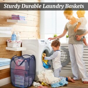 4Pcs Mesh Pop Up Laundry Hamper, FHDUSRYO Foldable Pop Up Hamper, Collapsible Laundry Basket with Carry Handles, Portable Dirty Clothes Basket with 4 Wash Bags, Mesh Hamper for Dorm Bedroom Travel