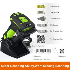 Alacrity 2D Industrial Wireless Barcode Scanner with Charging Stand, Bluetooth Drop Resistant, 1968 Feet Transmission Distance 433Mhz QR 1D Bar Code Reader