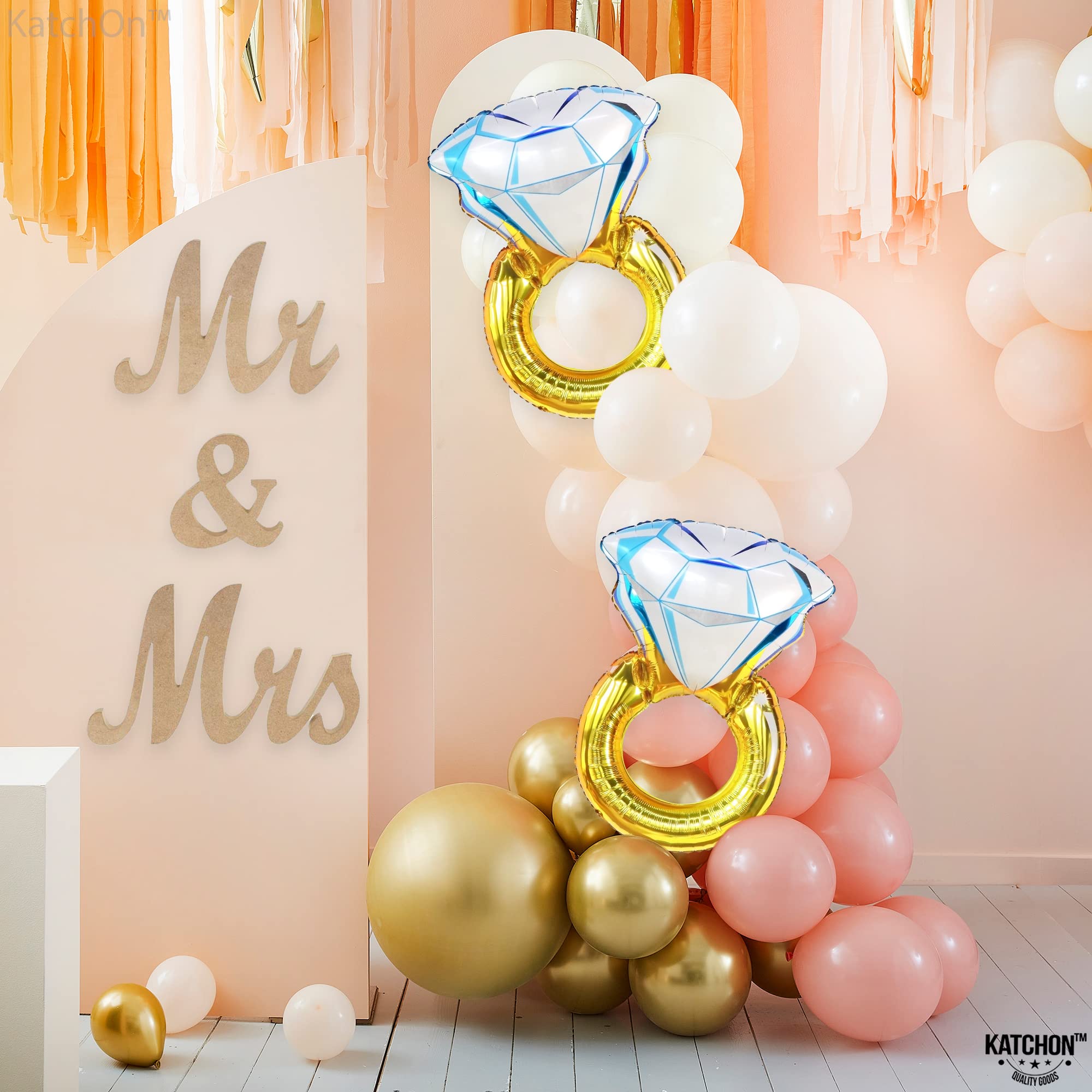 KatchOn, Huge Diamond Ring Balloon - 26 Inch, 2 Pieces | Engagement Ring Balloon for Bridal Shower Decorations | Bachelorette Party Decorations | Diamond Balloons for Engagement Party Decorations