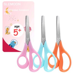 5" Left Handed Kids Scissors Set of 3 pcs,Suit for Ages 3-5 4-6 6-8,Kids Craft Scissors with Blunt Tip Stainless Steel Blades,Great for School Classroom, Home and Family Daily DIY Arts Use,Blue,Pink