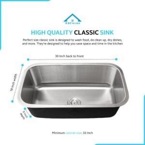 KBFmore 30 Inch Single Bowl 16 Gauge Undermount Classic Kitchen Sink, Swirl Finish Rust Resistant Sound and Heatproof Stainless Steel Sink with Sink Strainer and Bottom Sink Grid