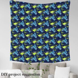 Feelyou Dirt Bike Fabric by The Yard, Extreme Sports Upholstery Fabric for Chairs, Racing Motocross Rider Hippie Graffiti Style Decorative Waterproof Outdoor Fabric, 2 Yards, Blue