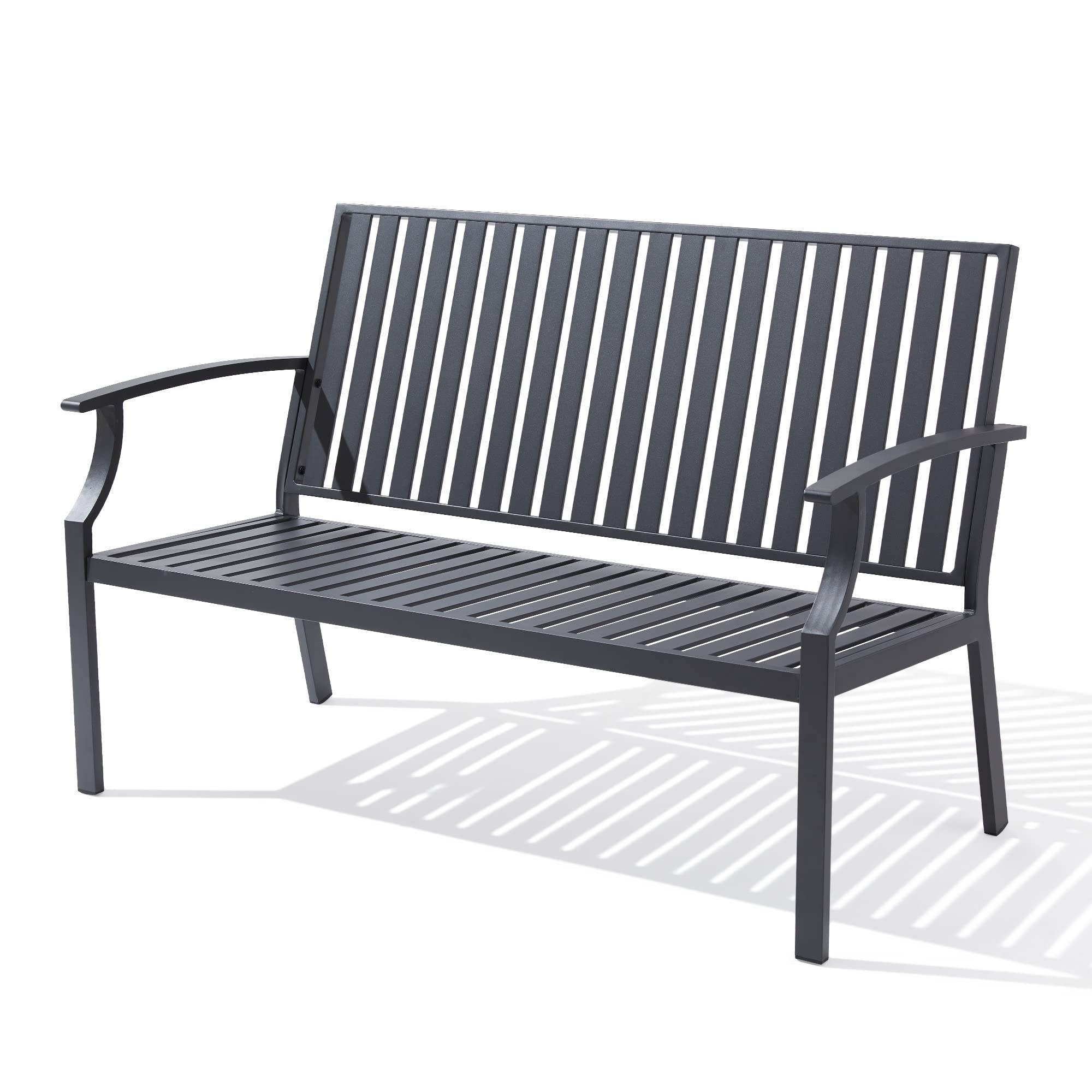 Mutaomay Outdoor Bench, 52" Aluminum Frame 3-Person Patio Garden Bench with Anti-Rust, Porch Bench Furniture Memorial Benches for Outdoors Park, Lawn, Deck Weathered 660LBS Weight Capacity