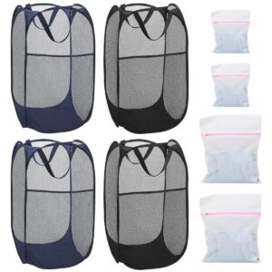 4pcs mesh pop up laundry hamper, fhdusryo foldable pop up hamper, collapsible laundry basket with carry handles, portable dirty clothes basket with 4 wash bags, mesh hamper for dorm bedroom travel