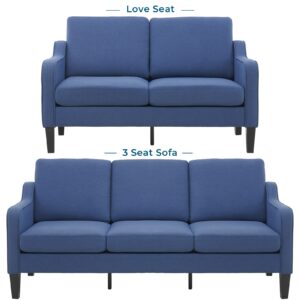 VINGLI Mid-Century Modern Loveseat and Sofa Set,53" Small Love Seat+71" Sofa Couch for Living Room,Bedroom,Apartment (Navy Blue)