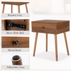 Mazefur Hidden Compartment Nightstands Set of 2, Concealment Furniture Mid Century Bed Side Table with Drawer, Hidden Storage End Table for Bedroom Living Room, Walnut Color