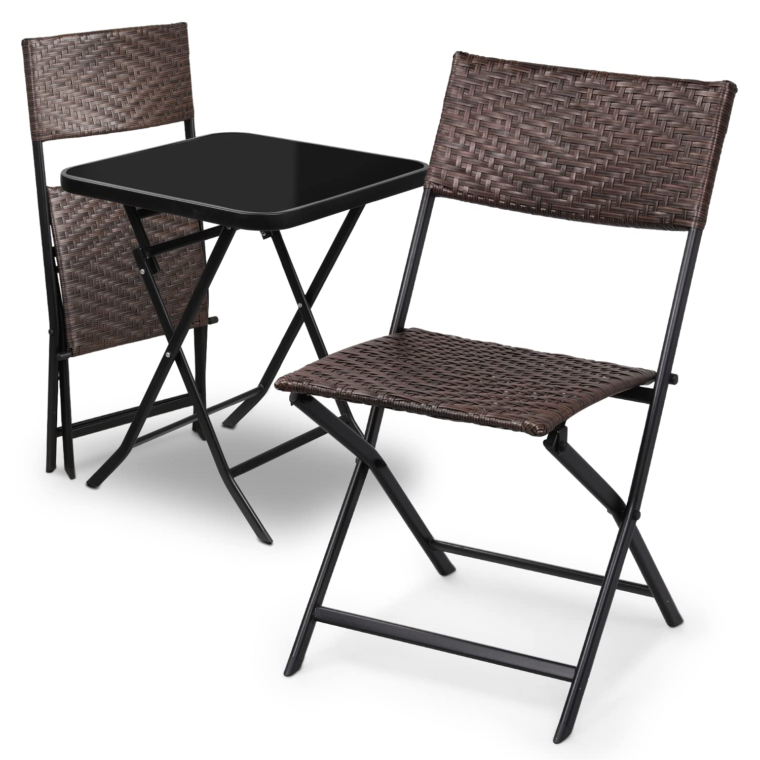 Magshion Patio Furniture Set of 3 Foldable Chair Outdoor Conversation Sets Foldable Coffee Table Lawn Balcony Poolside Backyard Bistro Set