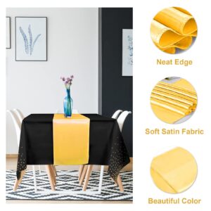 8Pack Disposable Plastic Tablecloths and Satin Table Runner Set Black Gold Dot Table Cloth Gold Satin Table Runner for Graduation Wedding Birthday Baby Shower Anniversary Holiday Party Decorations