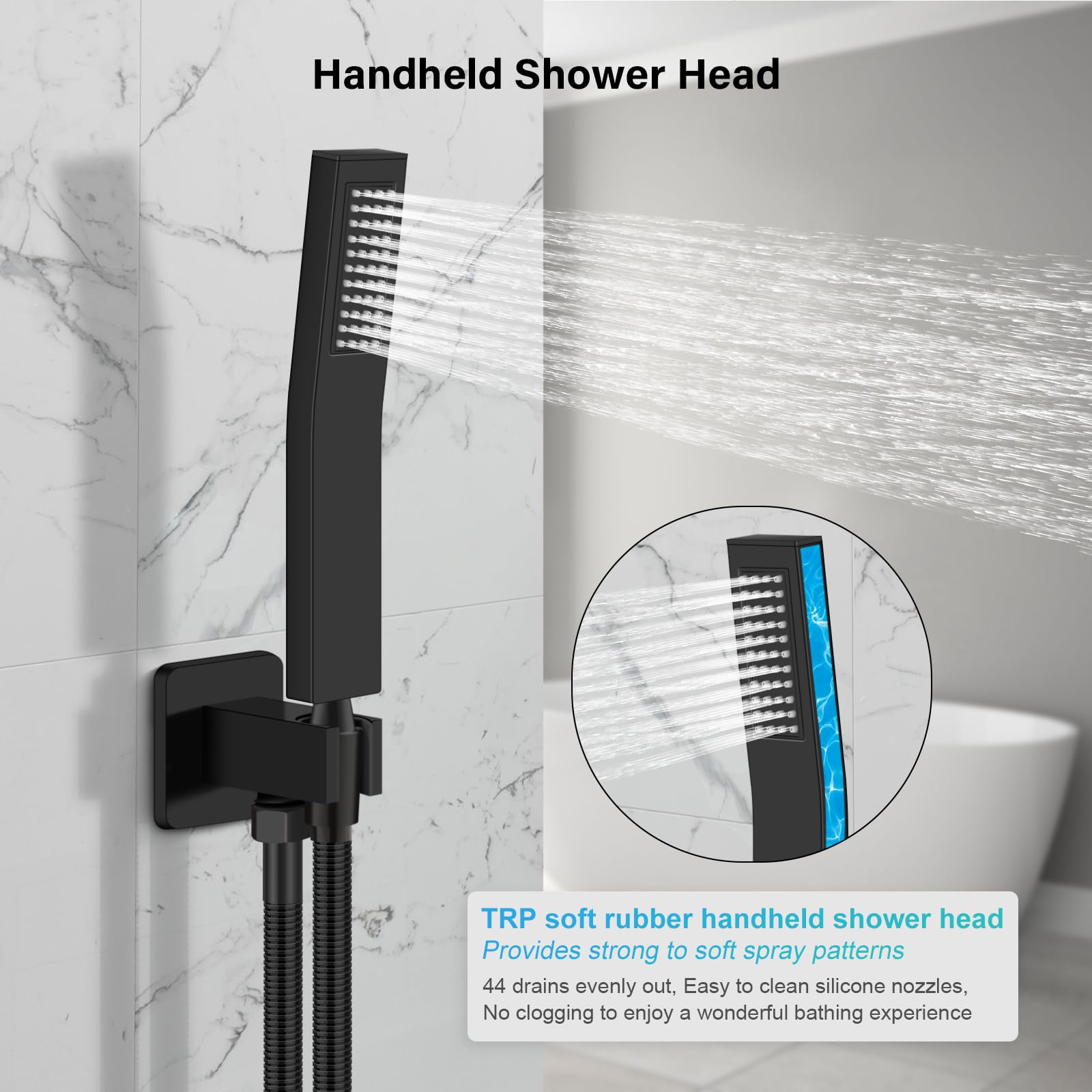 Baetuy Black Shower Faucet Set, Rainfall Shower System with Rain Shower Head and Handle Set, Wall Mounted Shower Fixtures With Shower Valve and Trim Kit 10 inch Matte Black