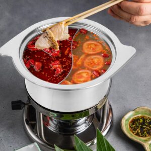 ERINGOGO Hot Pot with Divider, 9 Stainless Steel Shabu Shabu Pot Nonstick Stockpot, Dual Sided Soup Pot Saucepot, Chinese Yin Yang Hot Pot for Induction, Gas Stovetop