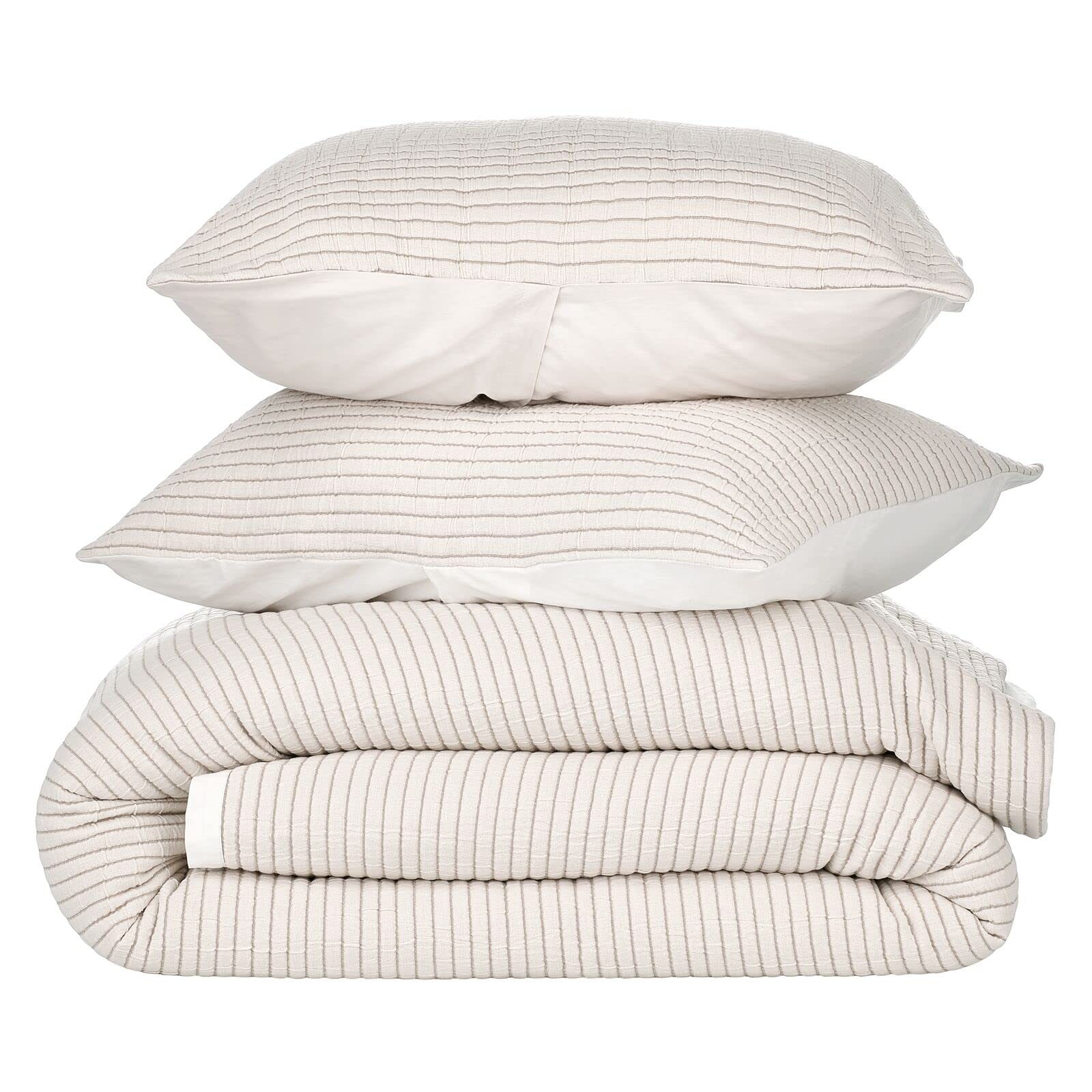 Nate Home by Nate Berkus 3-Piece Cotton Matelasse Duvet Cover Set | Lightweight Breathable Bedding from mDesign - King Size - Includes 1 Duvet Cover, 2 Pillow Shams, Pearl/Morel (Cream)