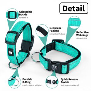 NESTROAD Reflective Dog Collar and Leash Set,Soft Neoprene Pet Collar with Quick Release Buckle,Adjustable Nylon Dog Collars for Small Medium Large Dogs(Medium Collar + 5FT Leash,Teal)